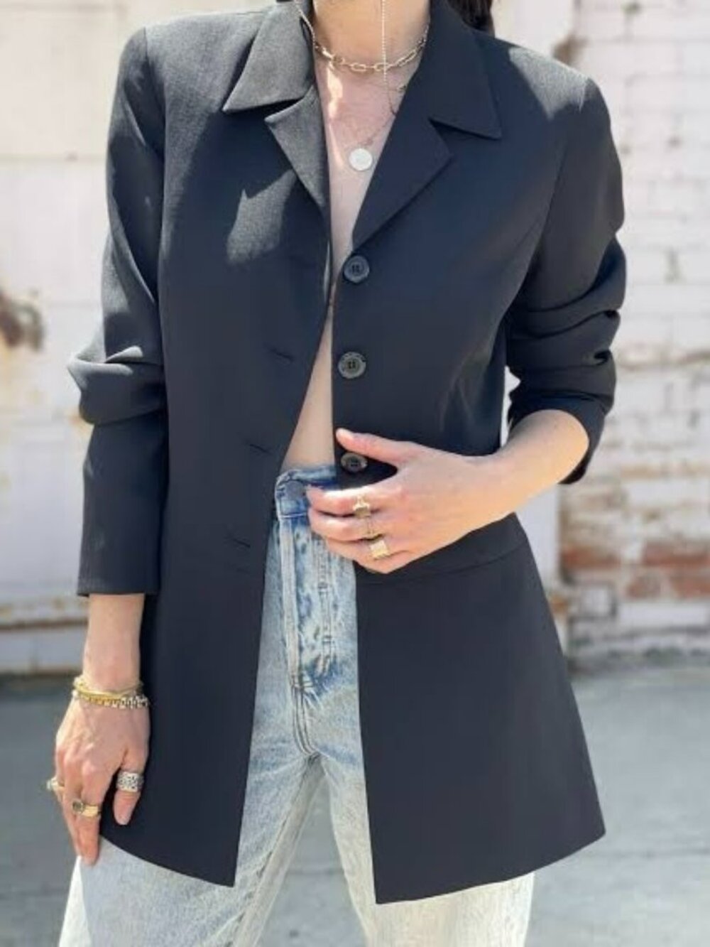 Vintage bebe Black Tailored Fitted Longline Blazer Jacket USA Made Size 2